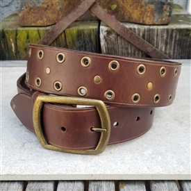 BROWN Leather Rivet & Grommet Belt