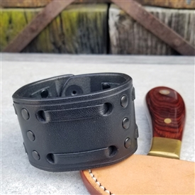 1 3/4" Double Weave Leather Cuff- Black on Black
