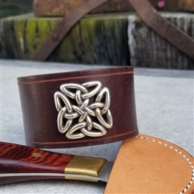 Celtic Knot Medallion BROWN Leather Wristband