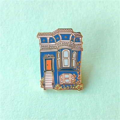 San Francisco Blue Victorian House Enamel Pin by Brenna Daugherty