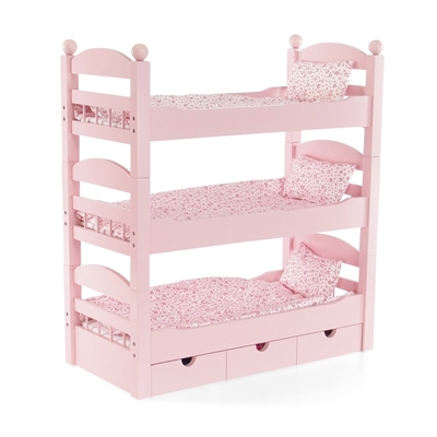 18-Inch Doll Furniture - Stackable Pink Triple Bunk Bed with Storage - fits American Girl ® Dolls