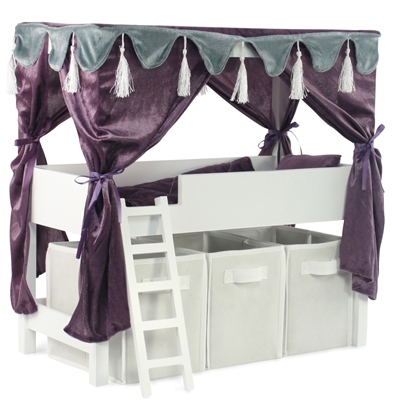 18-inch Doll Furniture - Lofted Canopy Bed with Storage and Ladder - fits American Girl ® Dolls