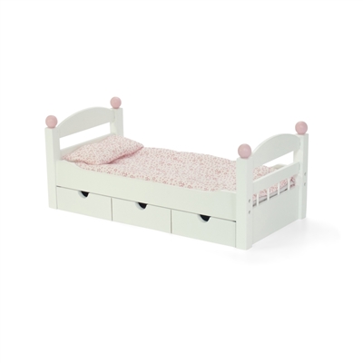18-inch Doll Furniture - White Trundle Bed with Bedding - fits American Girl ® Dolls