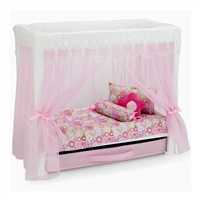 18" Doll Canopy Single Bed with Storage Drawer, fits American Girl Dolls