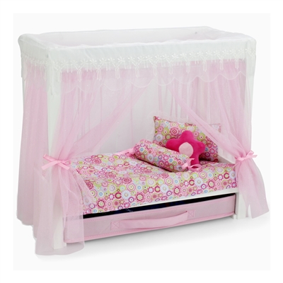 18" Doll Canopy Single Bed with Storage Drawer, fits American Girl Dolls