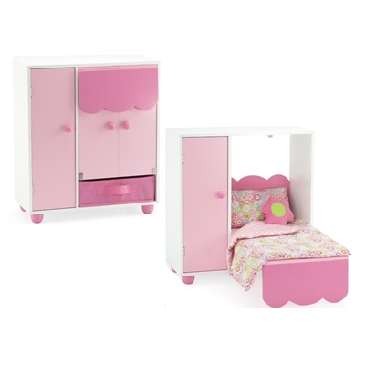 18-inch Doll Furniture - All In One Doll Murphy Bed and Closet (includes 5 Clothes Hangers) - fits American Girl ® Dolls