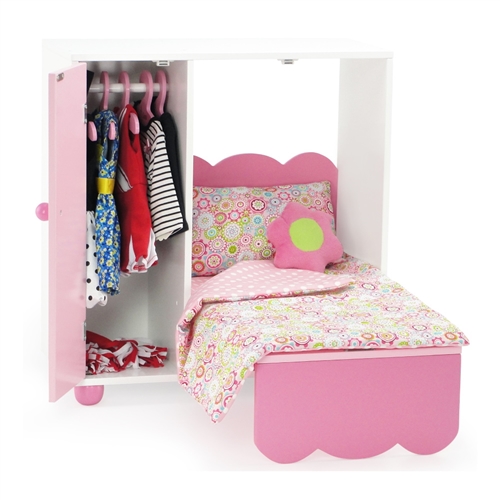 18-inch Doll Furniture - All In One Doll Murphy Bed and Closet (includes 5  Clothes Hangers) - fits American Girl ® Dolls