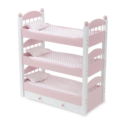 18-Inch Doll Furniture - Pink Stackable Triple Bunk Bed with Storage - fits American Girl ® Dolls