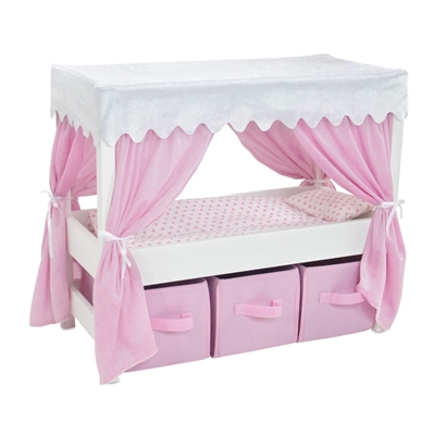 18-inch Doll Furniture - Lofted Pink Canopy Bed with Storage - fits American Girl ® Dolls