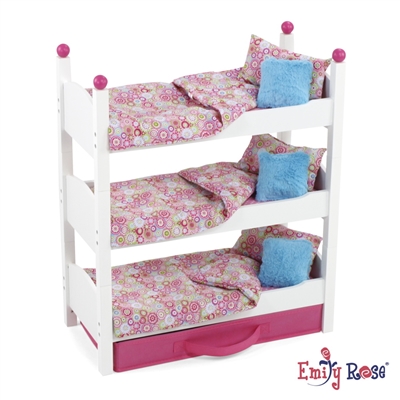 18-Inch Doll Furniture - Pink Stackable Triple Bunkbed with Storage - fits American Girl ® Dolls