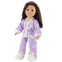 18-inch Doll Clothes - Purple Satin Pajamas/PJs with Matching Slippers - fits American Girl ® Dolls