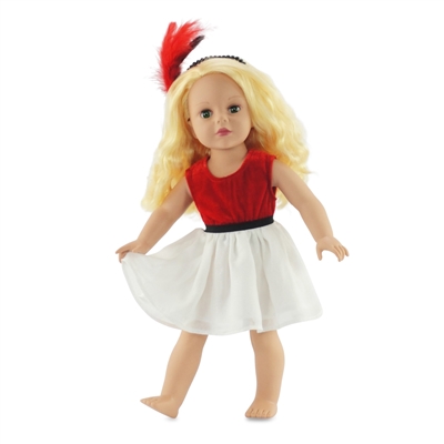 18-inch Doll Clothes - Red and White Dress with Feather Outfit - fits American Girl ® Dolls