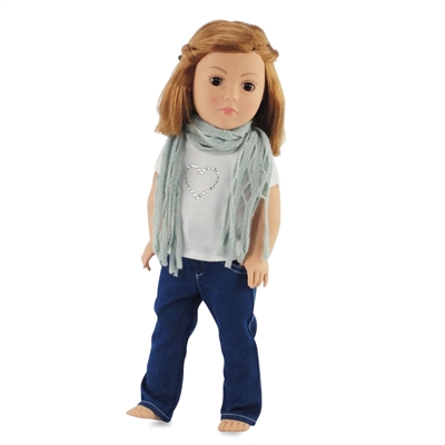 18-inch Doll Clothes - Jeans with White Shirt and Scarf Outfit - fits American Girl ® Dolls