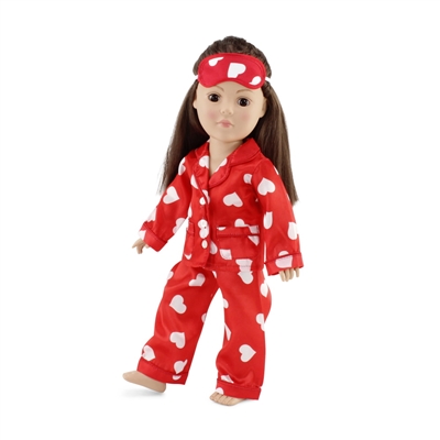 18-inch Doll Clothes - Red Heart Style Pajamas/PJs plus Teddy Bear - fits American Girl ® Dolls