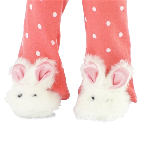 18-inch Doll Clothes - Coral Polka Dot Pajamas/PJs plus Bunny Slippers -  fits American Girl ® Dolls