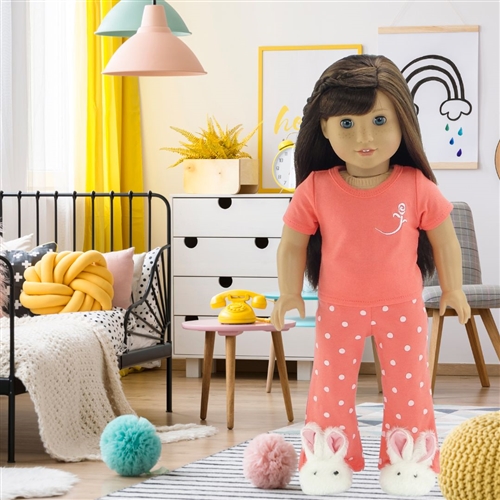 18-inch Doll Clothes - Coral Polka Dot Pajamas/PJs plus Bunny
