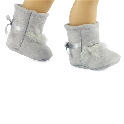 18-inch Doll Shoes - Gray Fur Boots - fits American Girl ® Dolls