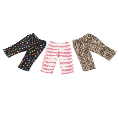 18-Inch Doll Clothes - Sassy Leggings 3-Pack with Cheetah, Polka Dot and Abstract Patterns - fits American Girl ® Dolls