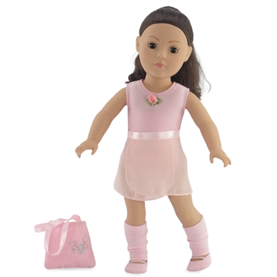 18-Inch Doll Clothes - Ballerina Practice Outfit with Pink Leotard, Skirt, Leggings, Dance Shoes and Handbag - fits American Girl ® Dolls