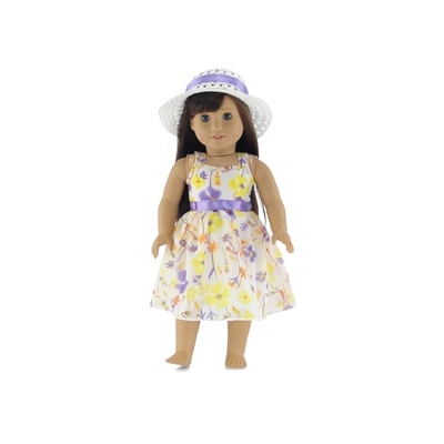 18 Inch Doll Clothes - Yellow Flowered Party Dress with White Hat - fits American Girl ® Dolls