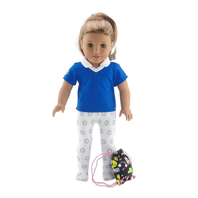 Emily Rose 18 Inch Doll Clothes | Daisy Girl Scout 3 Piece Accessory Pack, Including Tights with Daisy Flowers, Activity Shirt and Girl Power Backpack! | Fits Most 18" Dolls | Gift Boxed!