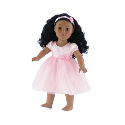 18-Inch Doll Clothes - Pink Flower Girl Tutu Dress with Headband - fits American Girl ® Dolls
