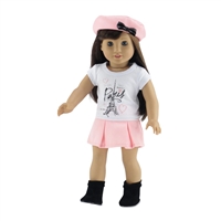 18-Inch Doll Clothes - Eiffel Tower Paris Graphic T-Shirt and Pleated Skirt Outfit - fits American Girl ® Dolls