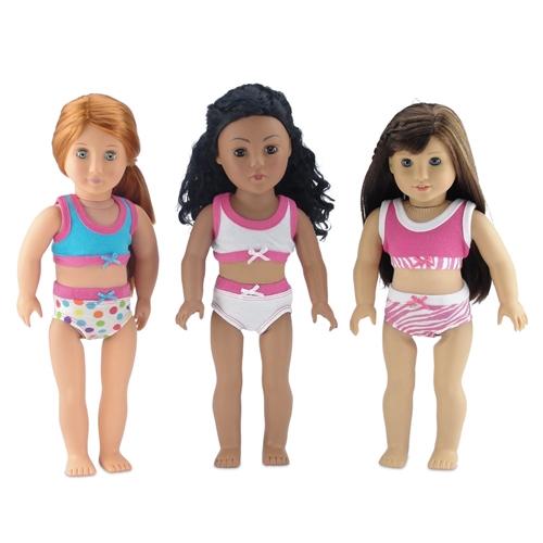 18-Inch Doll Clothes - Six-Piece Underwear Set (3 Bras and 3 Panties)