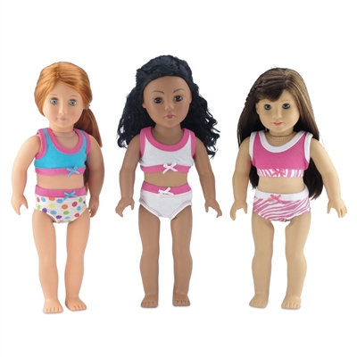 18-Inch Doll Clothes - Six-Piece Underwear Set (3 Bras and 3 Panties) - fits American Girl ® Dolls