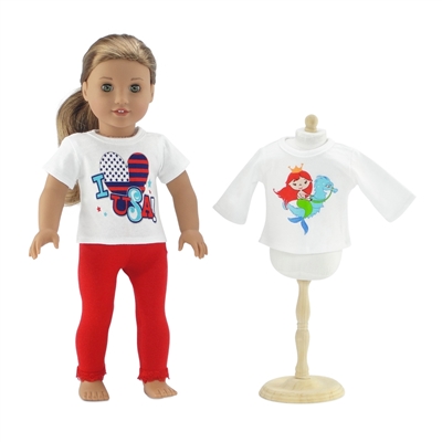 18-Inch Doll Clothes - 2 T-Shirts and Red Leggings Bundle - fits American Girl ® Dolls