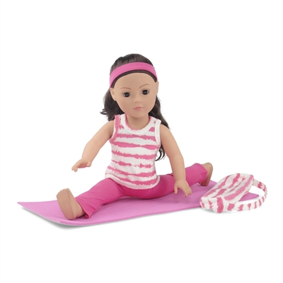 18-Inch Doll Clothes - Pink and White Yoga/Pilates Exercise Outfit with Yoga Mat - fits American Girl ® Dolls