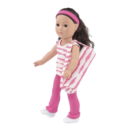 18-Inch Doll Clothes - Pink and White Yoga/Pilates Exercise Outfit with Yoga  Mat - fits American Girl ® Dolls