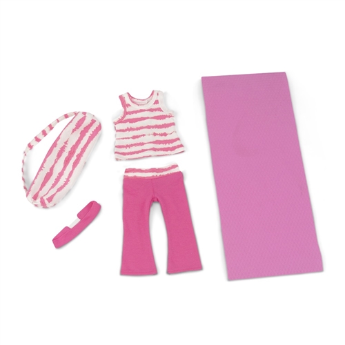 18-Inch Doll Clothes - Pink and White Yoga/Pilates Exercise Outfit with Yoga  Mat - fits American Girl ® Dolls
