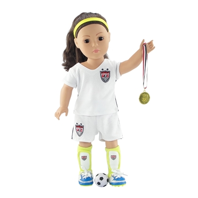 18-Inch Doll Clothes - Team USA-Inspired 7 Piece Soccer Uniform Outfit - fits American Girl ® Dolls