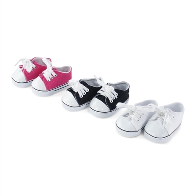 18 Inch Doll Clothes - 3 Pair (Pink, White, and Black) Sneakers - fits American Girl ® Dolls