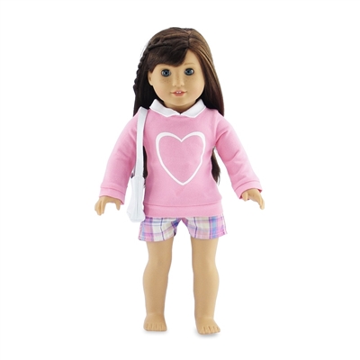 18 Inch Doll Clothes - Plaid Shorts Outfit with Sweater and Purse - fits American Girl ® Dolls
