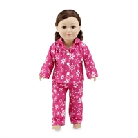 18-inch Doll Clothes - Pink Snowflake Print 2-Piece Classic Pajamas/PJs with Teddy Bear - fits American Girl ® Dolls