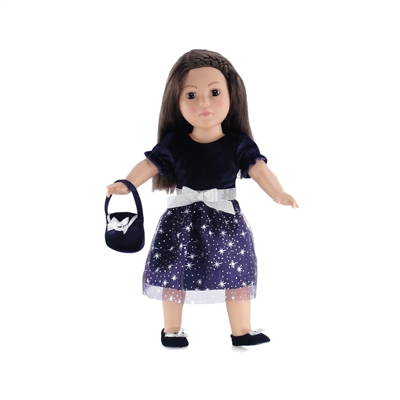 18 Inch Doll Clothes - Purple Silver Star Dress with Shoes and Purse - fits American Girl ® Dolls