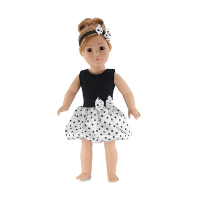 18 Inch Doll Clothes - Polka Dot Party Dress with Matching Headband - fits American Girl ® Dolls