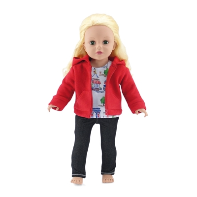 18-inch Doll Clothes - Hooded Fleece Jacket Outfit with Jeans and Paris T-Shirt - fits American Girl ® Dolls