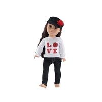 18 Inch Doll Clothes - Love T-Shirt with Black Skinny Jeans and Hat - fits American Girl ® Dolls