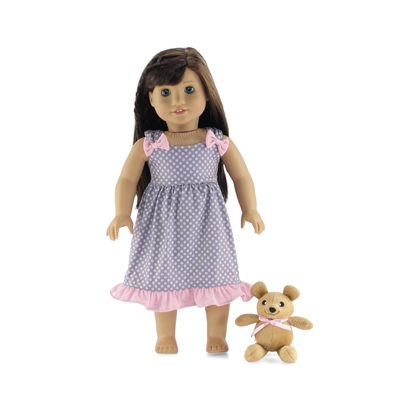 18 Inch Doll Clothes - Polka Dot Nightgown with Teddy Bear - fits American Girl ® Dolls