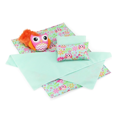 18 Inch Doll Accessories - Reversible Owl Print Doll Bedding Set - fits American Girl ® Dolls