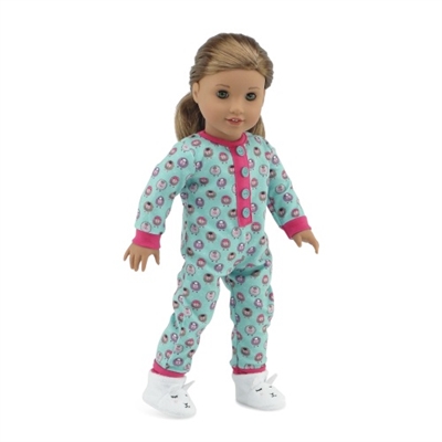 18 Inch Doll Clothes - Lamp Print Pajamas PJs with Adorable Slippers- fits American Girl ® Dolls