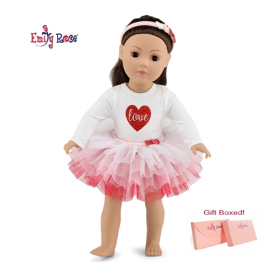 18-Inch Doll Clothes - Valentine's Tutu Outfit with Headband - fits American Girl ® Dolls