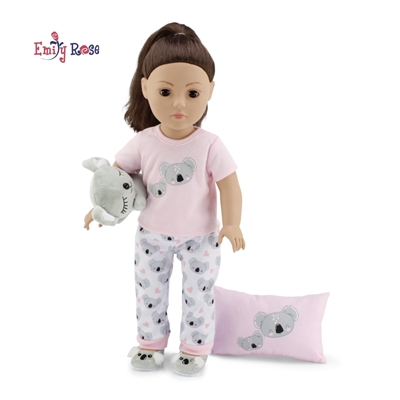 18-inch Doll Clothes - Koala PJ Set 5 PC 18" Doll Pajama Outfit with Matching Slippers, Koala Stuffed Toy and Pillow - fits American Girl ® Dolls