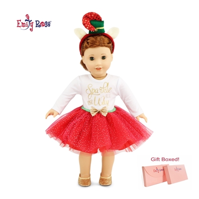 18 Inch Doll Clothes - Holiday Tutu Sparkle Outfit Glittery Shoes - fits American Girl ® Dolls