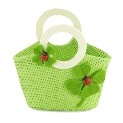 18-inch Doll Accessories - Green Woven Purse with Shamrock / Ladybug Pattern - fits American Girl ® Dolls