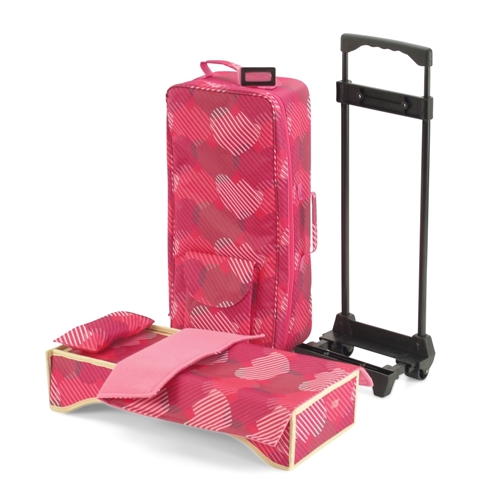 18-inch Doll Accessories - Travel Carrier / Backpack with Trolley and  Bedding - fits American Girl ® Dolls