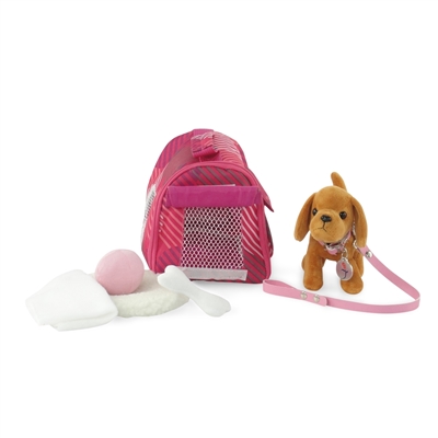 18-inch Doll Accessories - Brown Dog with Pet Carrier Set - fits American Girl ® Dolls